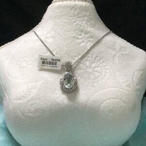 GEMSTV • Green Amethyst & White Sapphire 925 Sterling Silver Necklace • NWT COA